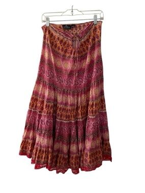 Angie Strapless Colourful Cotton Flowy Boho Summer Dress Pink Orange Size Small